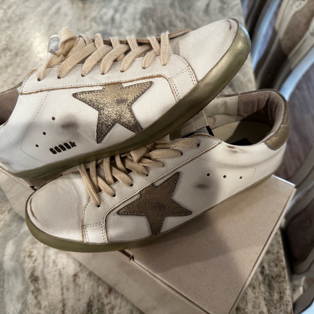 Golden Goose White and Gold Star Sneakers